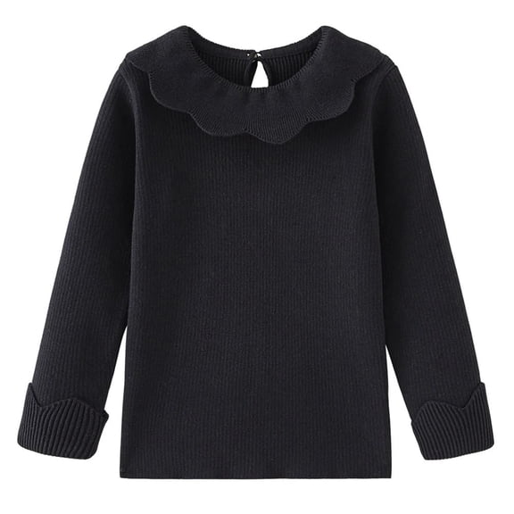 Ougyinr Kids Toddler Girls Long Sleeves T-Shirt  1-6Y Baby Solid Color Tops Spring Autumn lapel Pullover Tees Tops