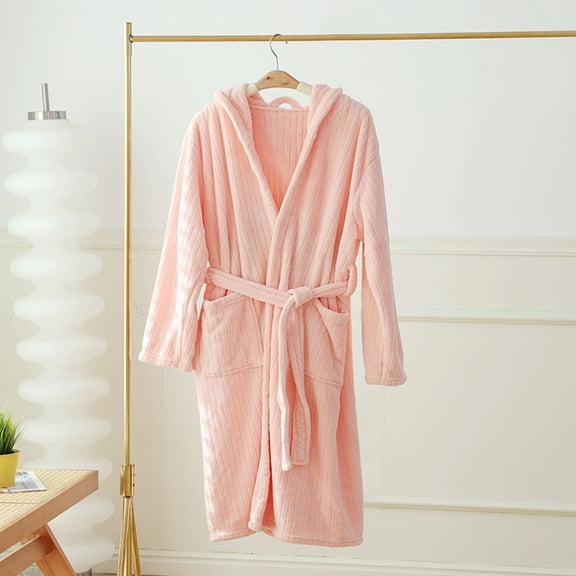 Ougyinr Mens Plush Fleece Robes, Hooded Mens Bathrobes Thickened Cozy Warm Bathrobe Solid Color Long Robe With Pockets