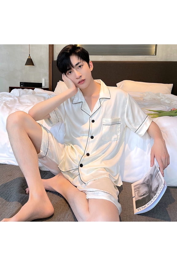 Mens Satin Silk Pajamas Set 2pcs Short Sleeve Sleepwear Silky Button Down Pjs Sets Women & Men Ice Silk Loungewear Size Loose