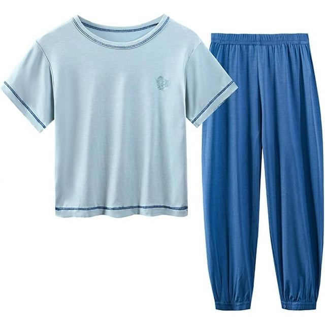 Ougyinr Ougyinr Boys Girls Pajama Set for Kids Teen  Soft Modal Sleepwear Pj Set Spring Autumn Pajama for 5-14 Years
