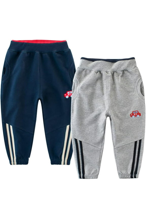 Toddler Boys 2 Pack Cotton Active Jogger Sweatpants Sport Jogger,Kids Casual Athletic Pocket Jogger Pants