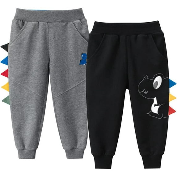 Ougyinr Toddler Boys 2 Pack Cotton Active Jogger Sweatpants Sport Jogger,Kids Casual Athletic Pocket Jogger Pants