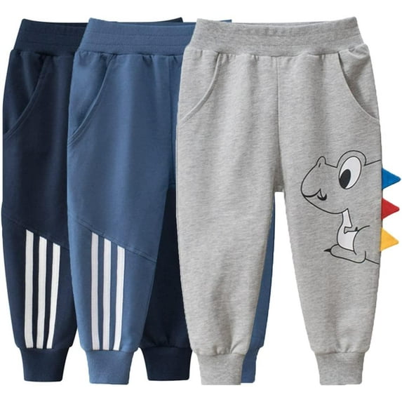 Ougyinr Toddler Boys 2 Pack Cotton Active Jogger Sweatpants Sport Jogger,Kids Casual Athletic Pocket Jogger Pants