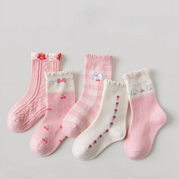 Ougyinr Toddler Girls Boys Kids Socks Fashion Cotton Socks 5 Pairs for 1-12Y