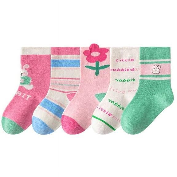 Ougyinr Toddler Girls Boys Kids Socks Fashion Cotton Socks 5 Pairs for 1-12Y
