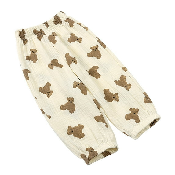Ougyinr Toddler Kids Baby Boys Girls Trousers Cotton Linen Elastic Basic Long Pants Bloomers Casual Joggers Printing 1-8Y