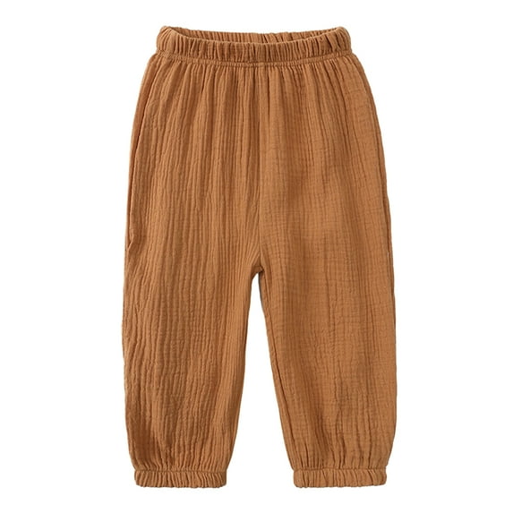 Ougyinr Toddler Kids Casual Soft Trousers for Boys Girls Spring Summer Sweatpants Baby Comfy Cotton Linen Bloomers Elastic Pants Long Pants Joggers Mosquito Pants for 1-8Y