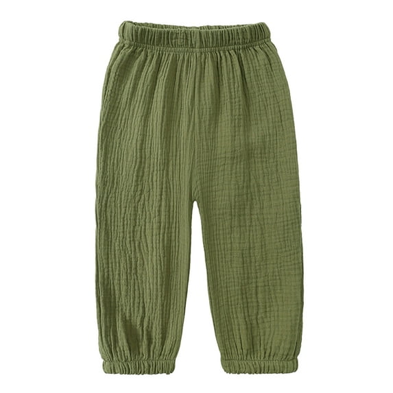 Ougyinr Toddler Kids Casual Soft Trousers for Boys Girls Spring Summer Sweatpants Baby Comfy Cotton Linen Bloomers Elastic Pants Long Pants Joggers Mosquito Pants for 1-8Y