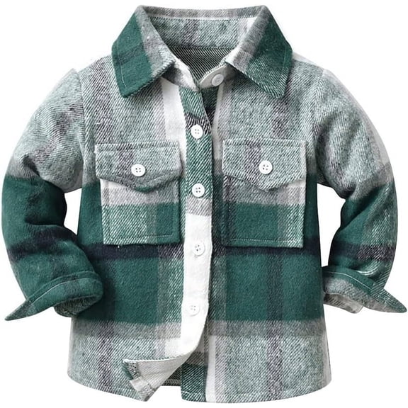 Ougyinr Toddler Kids Plaid Flannel Shirts Jacket for Boys Girls Long Sleeve Lapel Button Down  Fall Top Outerwear for Kids