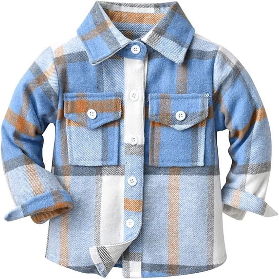 Ougyinr Toddler Kids Plaid Flannel Shirts Jacket for Boys Girls Long Sleeve Lapel Button Down Fall Top Outerwear for Kids