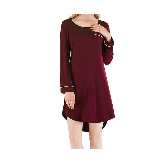 Ougyinr Women's Nightgown Long Sleeves Pajama Nightgowns Sleepwear Sleep Casual Sleepshirts Loose Dress Pajama