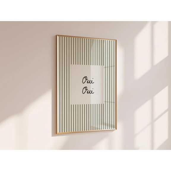 Oui Oui Print Bathroom Wall Art Sage Green Vintage Striped Decor Hand Drawn Typography Farmhouse Powder Room Sign