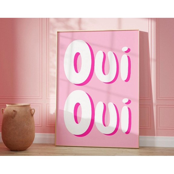 Oui Print Blush Pink Wall Art Oui Oui Poster Bathroom Print French Phrase Print Minimlalist Typography French Quote Wall Art Modern Wall Decor