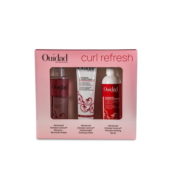 Ouidad Curl Refresh - Advanced Climate Control Restore + Revive Bi-Phase, Advanced Climate Control Flexible Holding Spray, Advanced Climate Control Featherlight Styling Cream