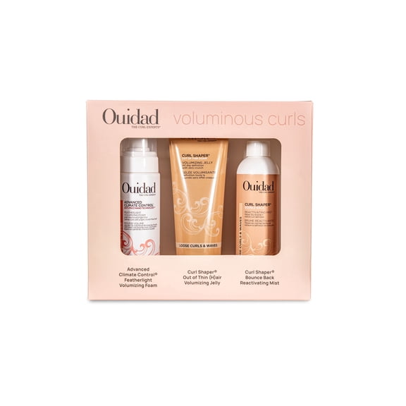 Ouidad Voluminous Curls - Advanced Climate Control Featherlight Volumizing Foam, Curl Shaper Volumizing Jelly, Curl Shaper Bounce Back Reactivating Mist