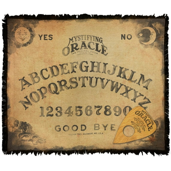 Ouija Blanket, 50'x60' Vintage Ouija Board Woven Tapestry Cotton Blend Fringed Throw Blanket