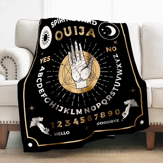 Ouija Board Blanket Gifts for Girls Women Boys, Palmistry Decoration for Home Bedroom Living Room Dorm Couch Halloween, Soft Fluffy Comfortable Lightweight Throw Blankets Black 50"x60"