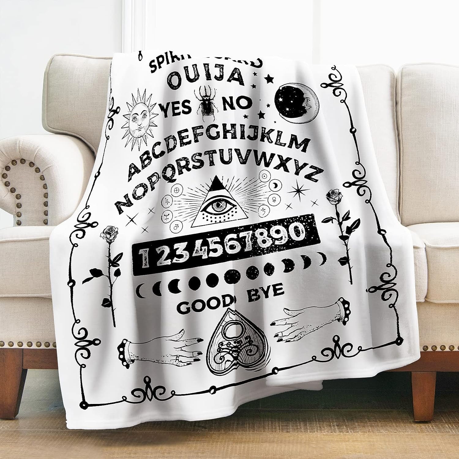 Ouija Board Blanket Gifts for Girls Women Men, Sun and Moon Print
