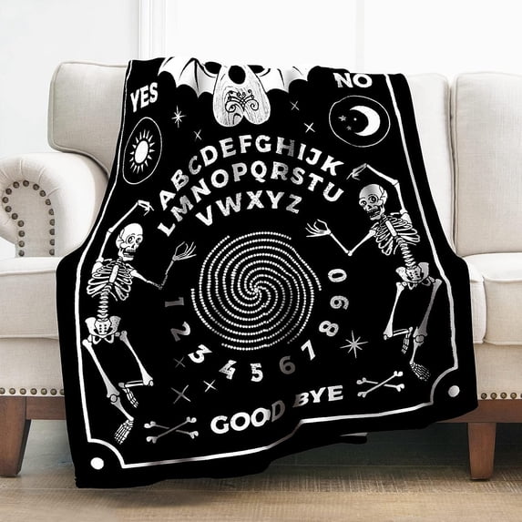 Ouija Board Blanket Gifts for Women Girls Boys, Magic Ouija Board Alphabet Blanket Decoration for Home Bedroom Living Room Dorm Lounge, Soft Fluffy Lightweight Throw Blankets Black Twin 60"x80"