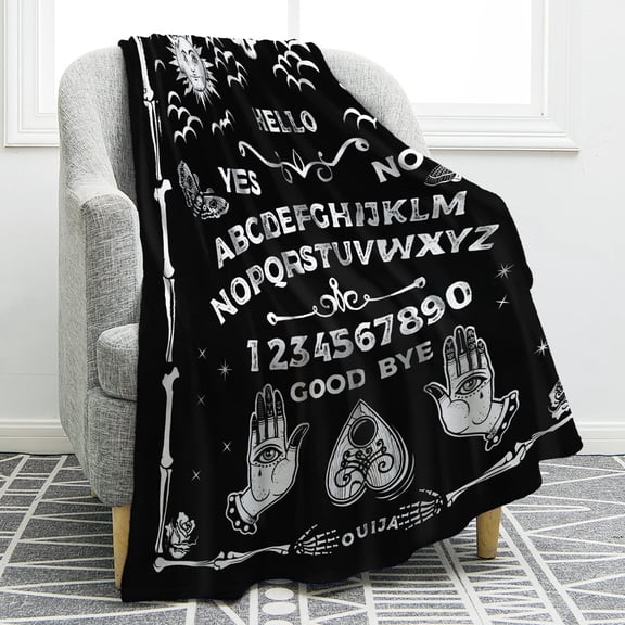 Ouija Board Blanket Spooky Horror Gifts for Halloween Sun Moon Skeleton Skull Presents for Women Men Users Women Home Bedroom Birthday Christmas Thanksgiving Decor Black 60"x80"
