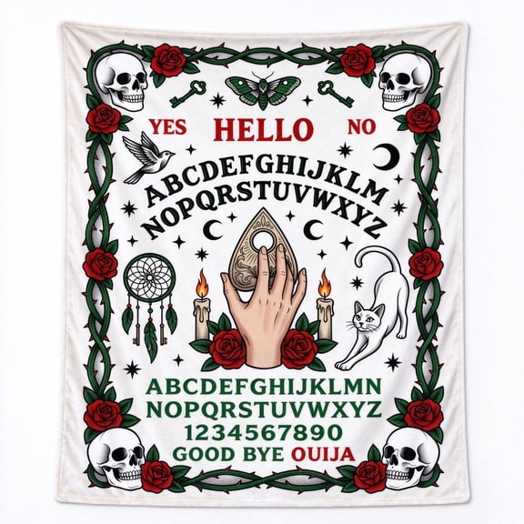 Ouija Board Goth Throw Blanket Halloween Blanket, Witch Spooky Flannel Blanket, Soft Cozy Black Throw Blanket for Home Decor 50x40