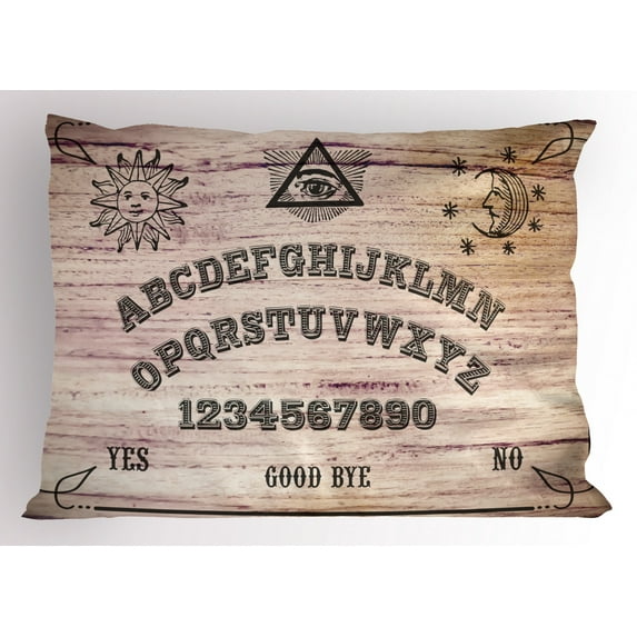 Ouija Board Pillow Sham Wooden Texture Talking Spirit Board with Alphabet Letters, Decorative Standard Queen Size Printed Pillowcase, 30 X 20 Inches, Dark Taupe Beige and Warm Tuape, by Ambesonne