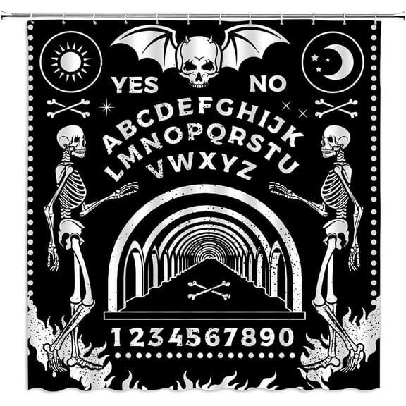 Ouija Board Shower Curtain Skull Gothic Spooky Skeleton Witchy Boho Magic Tarot Witchcraft Alchemy Halloween Black White Small Stall Bathroom Home Curtain with Hooks,36" Wx70 H
