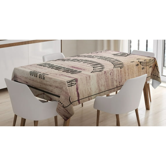 Ouija Board Tablecloth, Wooden Texture Talking Spirit Board with Alphabet Letters, Rectangular Table Cover for Dining Room Kitchen, 60 X 84 Inches, Dark Taupe Beige and Warm Tuape, by Ambesonne