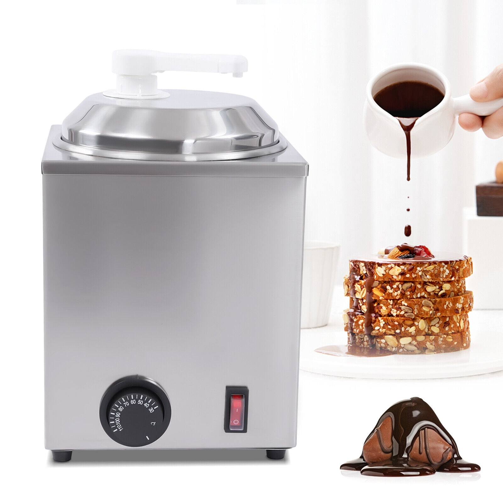 OUKANING 2.4Qt Electric Sauce Warmer with Pump Hot Fudge Dispenser
