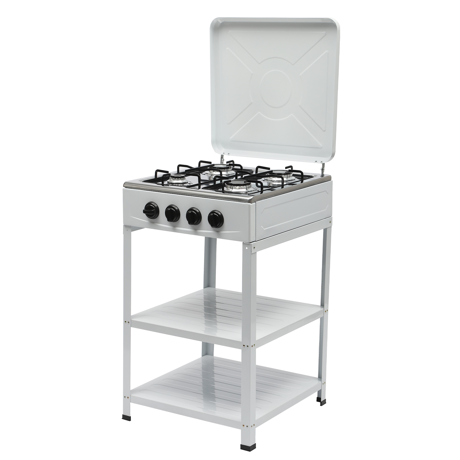 Oukaning 4 Burner Gas Stove with Support Leg Stand and Wind Blocking Cover Camping Stove for RV, Home ,Outdoor Cooking (White) - image 1 of 13