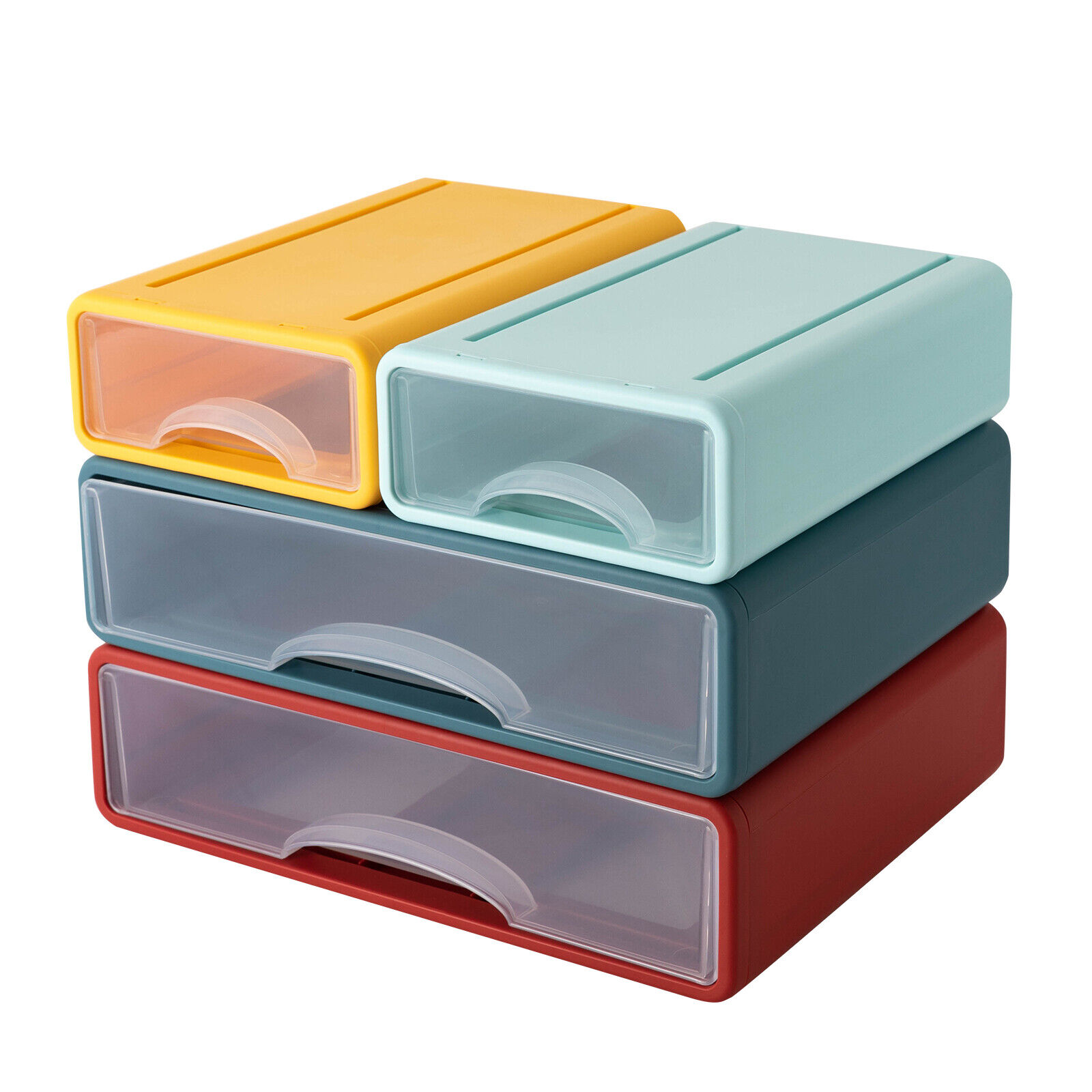 Oukaning 4 Drawers Stackable Office Storage Box Desktop Organizer