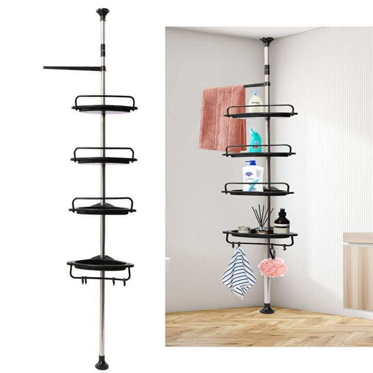 Oukaning 4-Tier Height-Adjustable Shower Shelf With 4 Baskets and 1 Towel  Holder （Black）
