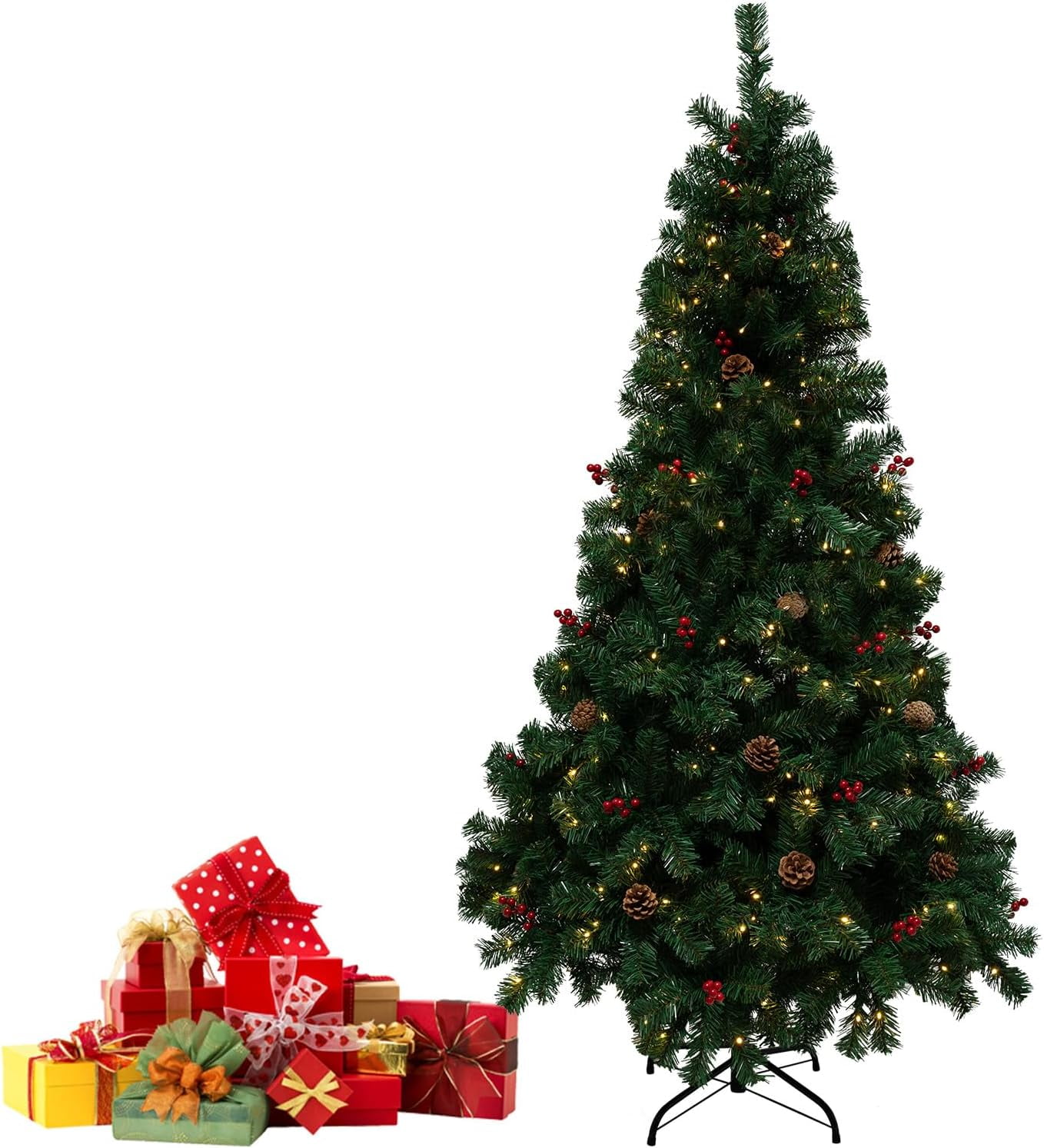Oukaning 6 Ft Artificial Christmas Tree with LED Lights Holiday