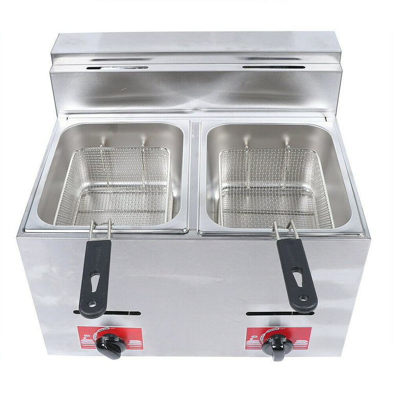 2 Pan Commercial Gas Feyer Deep Fryer Countertop Gas Fry 2 Pot Stainless  Steel 2 Burner Commercial Deep Fryer NG Gas Use Counter Top Outdoor Indoor