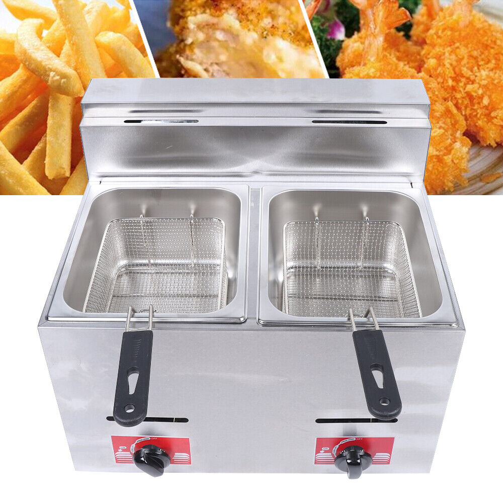 Oukaning Commercial Deep Fryer with 2 Baskets LPG Gas Fryer Countertop