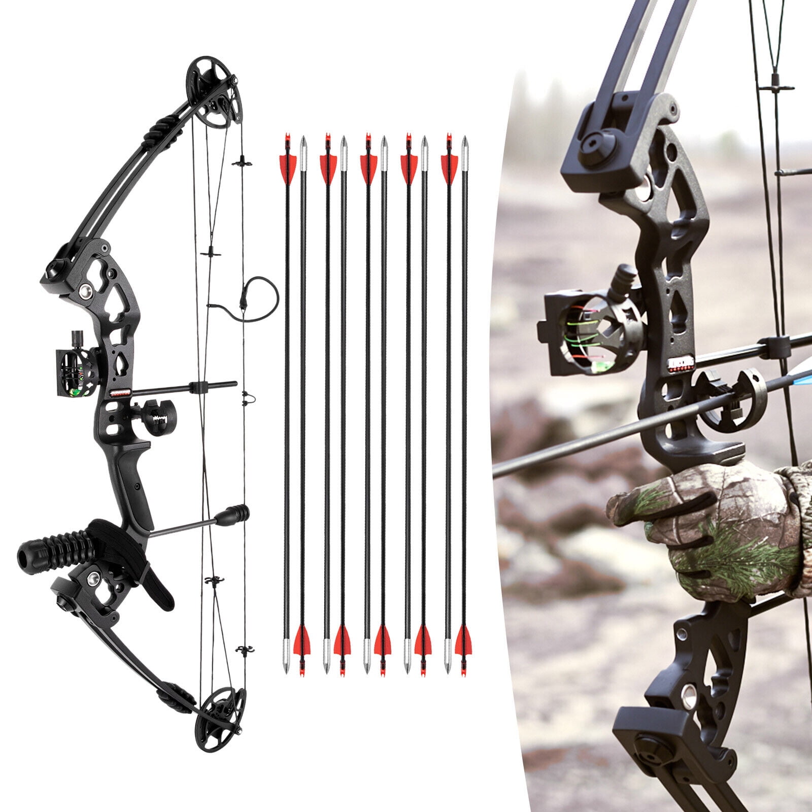 Oukaning Compound Bow +12 Pcs Arrow Kit Archery Target Hunting Camo Set