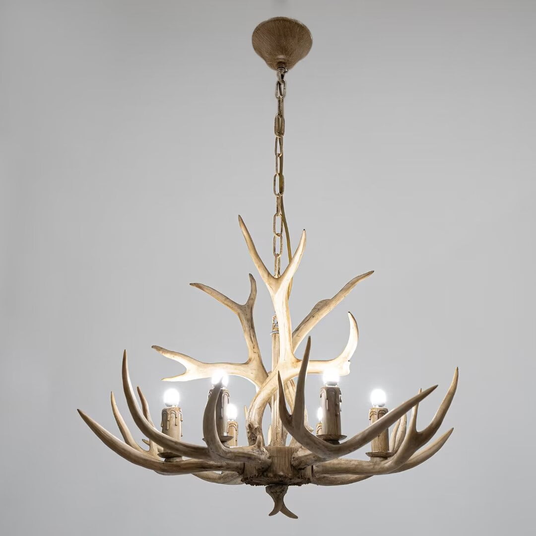 Oukaning Deer Antler Resin Chandelier Loft Pendant Light LED Candle Bulbs  Ceiling Lamp 