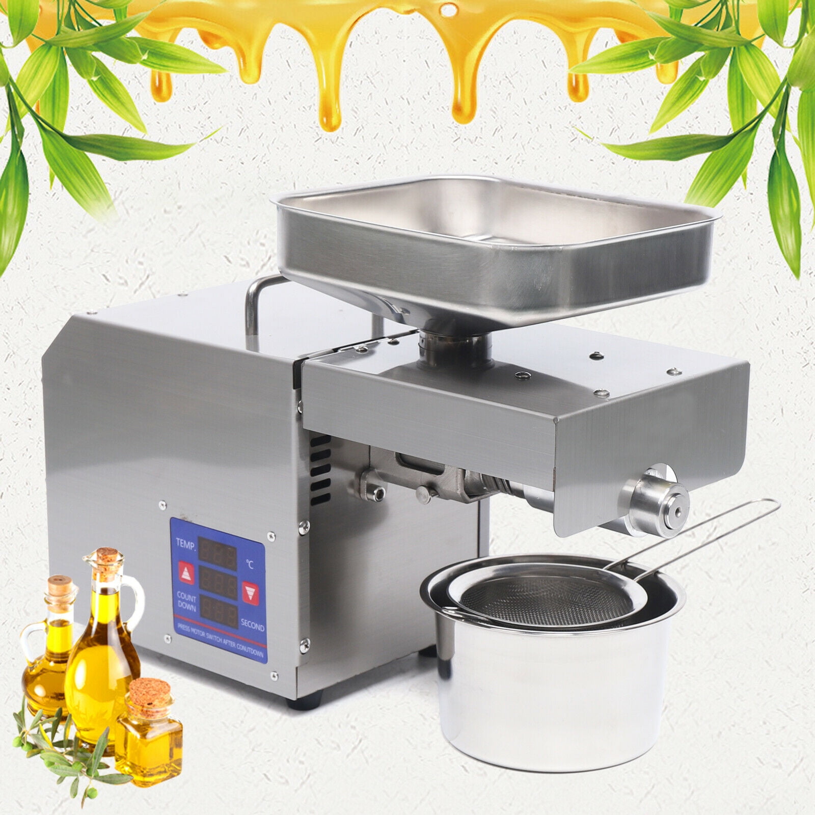 Oukaning Oil Press Machine Automatic Oil Extractor 600W Seed Cold Oil  Machine Silver 
