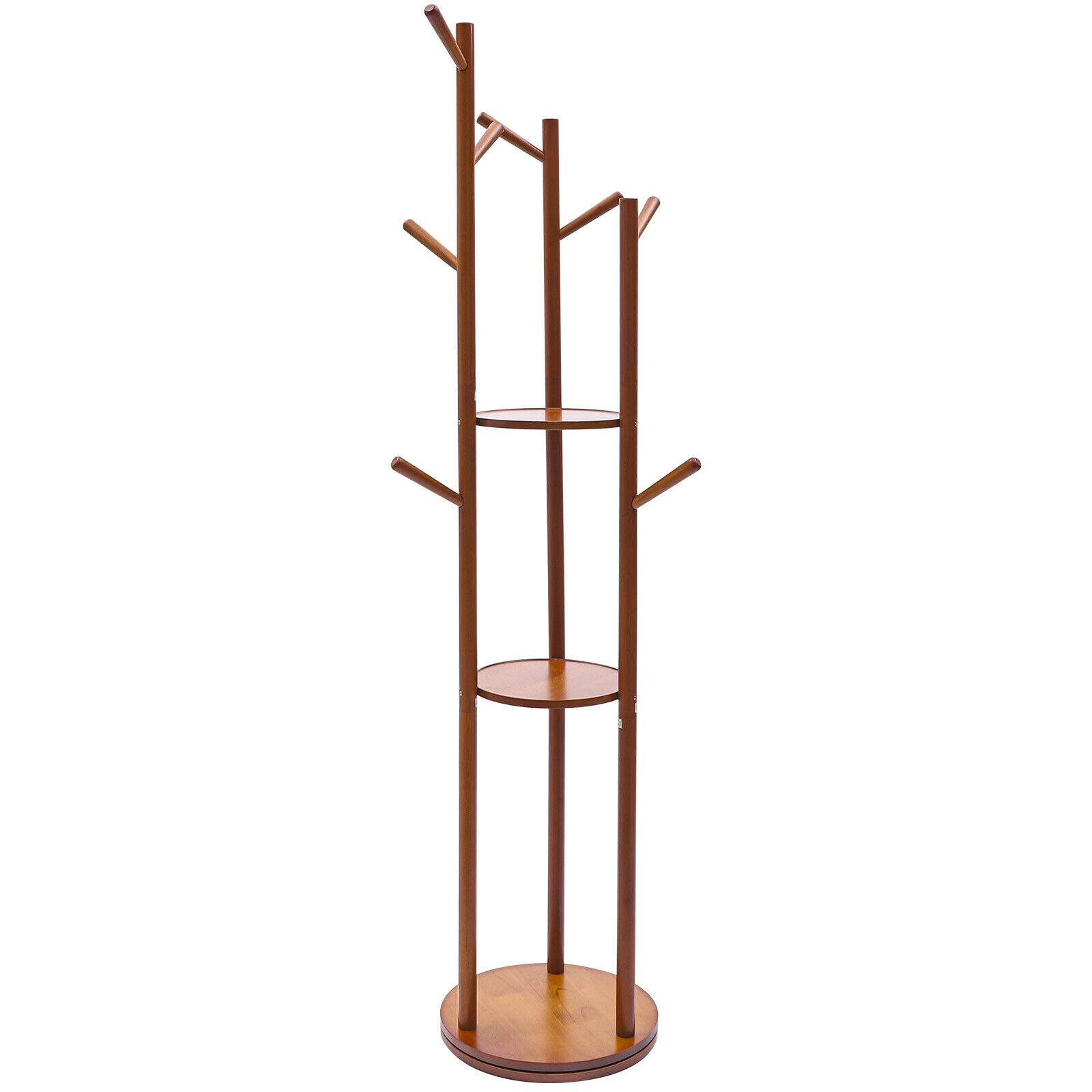 Oukaning Wooden Coat Rack Living Room 3Tier Clothes Storage Shelves