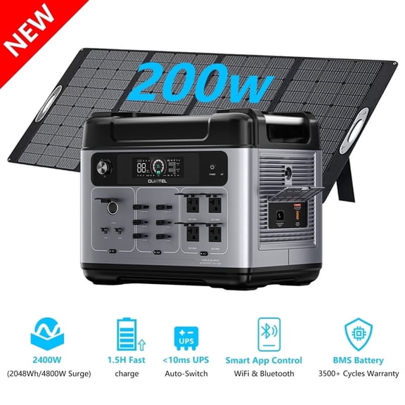 Oukitel P2001 PLUS Solar Generator with 200W Solar Panel, 2048Wh 4800W Surge Portable Power Station, 1.5H Fast Charge, Emergency Generator for Home Hurricane Supplies