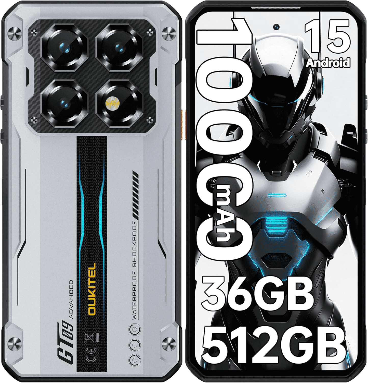 OUKITEL WP60 5G Rugged Smartphone Unlocked, 36GB RAM (12+24GB) 512GB ROM, 7.2" 120Hz Large Screen Cell Phone, 10000mAh Battery, 108MP Camera with Night Vision, Android 15 Waterproof Mobile Phone