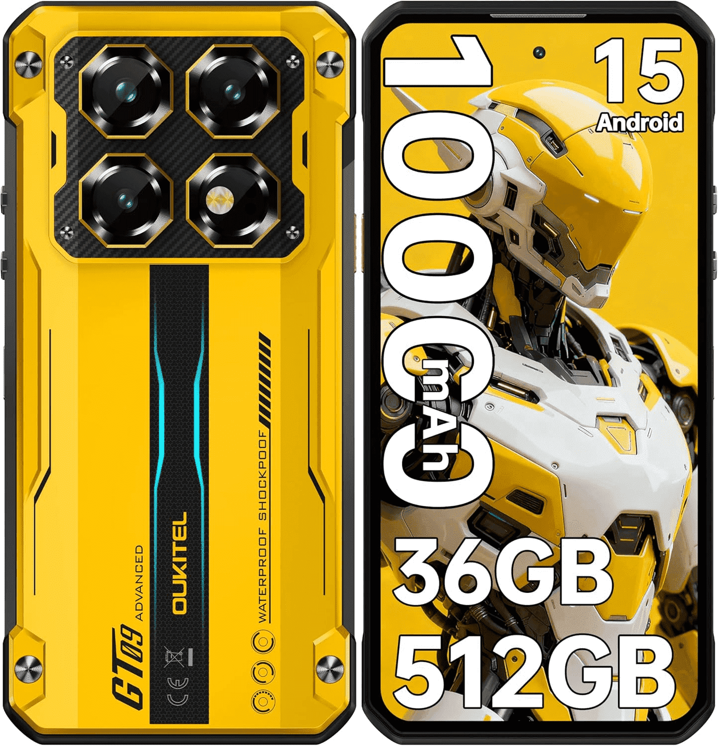 OUKITEL WP60 5G Rugged Smartphone Unlocked, 36GB RAM (12+24GB) 512GB ROM, 7.2" 120Hz Large Screen Cell Phone, 10000mAh Battery, 108MP Camera with Night Vision, Android 15 Waterproof Mobile Phone