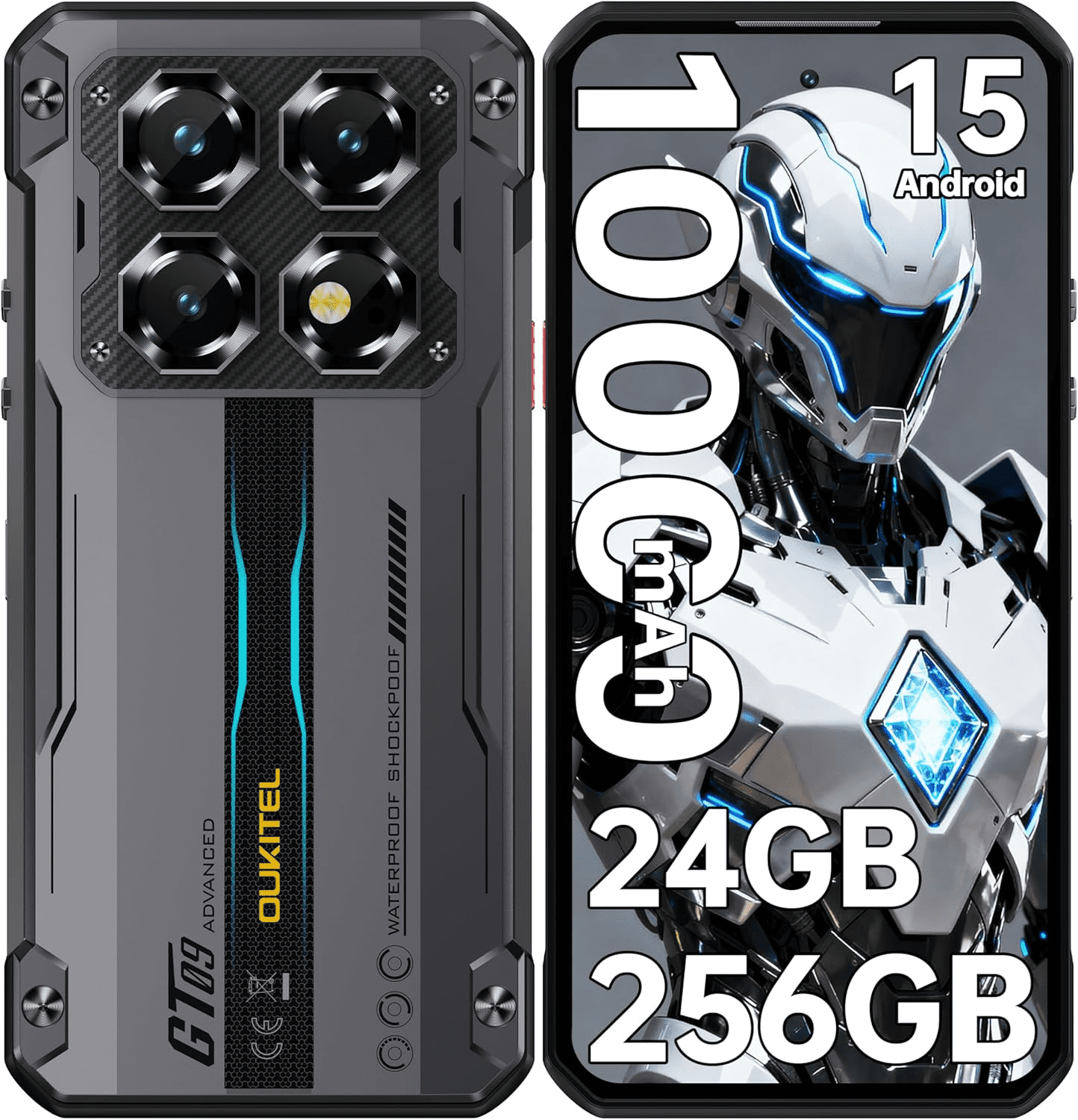 OUKITEL WP60 5G Rugged Smartphone Unlocked, 24GB RAM + 256GB ROM, 7.2" 120Hz Large Screen Cell Phone, 10000mAh Battery, 108MP Camera with Night Vision, Android 15 Waterproof Mobile Phone