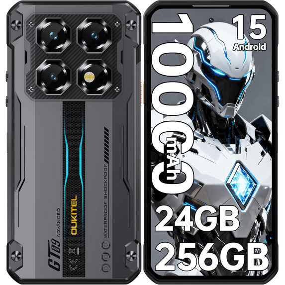 OUKITEL WP60 5G Rugged Smartphone Unlocked, 24GB RAM + 256GB ROM, 7.2" 120Hz Large Screen Cell Phone, 10000mAh Battery, 108MP Camera with Night Vision, Android 15 Waterproof Mobile Phone