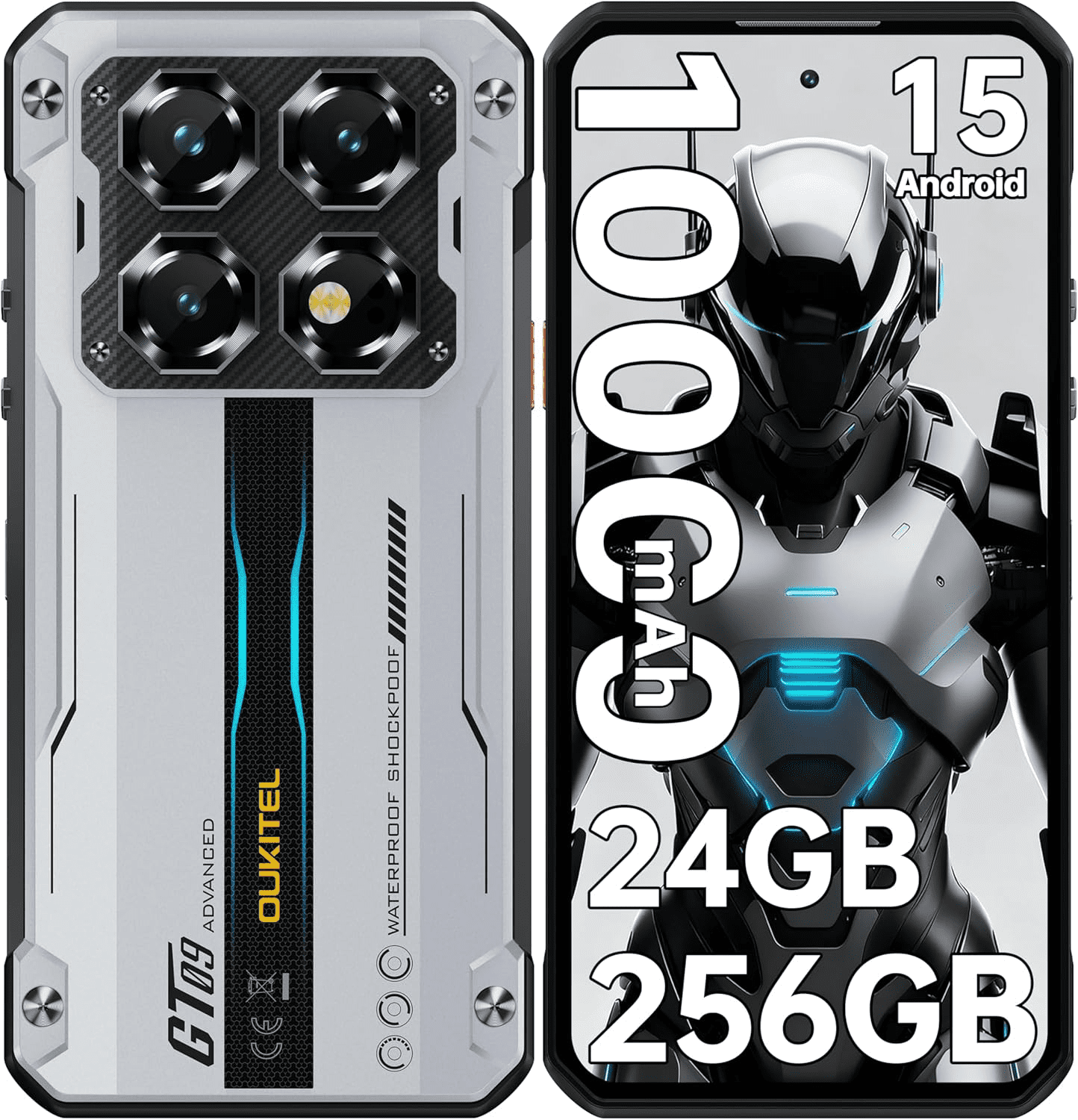 OUKITEL WP60 5G Rugged Smartphone Unlocked, 24GB RAM + 256GB ROM, 7.2" 120Hz Large Screen Cell Phone, 10000mAh Battery, 108MP Camera with Night Vision, Android 15 Waterproof Mobile Phone