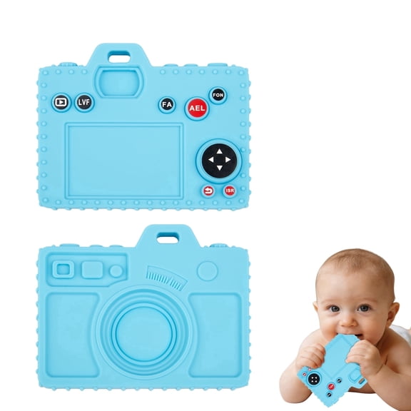 Oulastool Baby Teething Toy, Food Grade Silicone BPA Free Camera Shape Teethers Baby Chew Toys for Sucking Needs - Blue