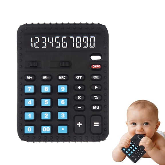 Oulastool Baby Teething Toy for 3-6 month 6-12 Months, Calculator Shape Food Grade Silicone  Baby Chew BPA Free  Toys - Black