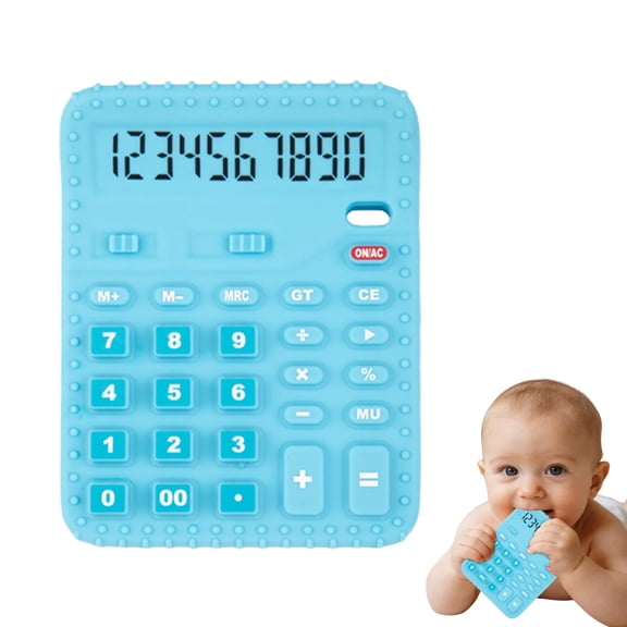 Oulastool Baby Teething Toy for 3-6 month 6-12 Months, Calculator Shape Food Grade Silicone  Baby Chew BPA Free  Toys - Blue