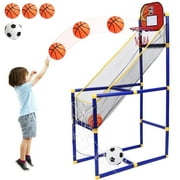 Gemeer Kids Basketball Hoop Arcade Game, 2 in 1 Sports Indoor Outdoor Basketball, Kid Sport Toys with 4 Balls & Inflatable Balls Pump, for Boys and Girls