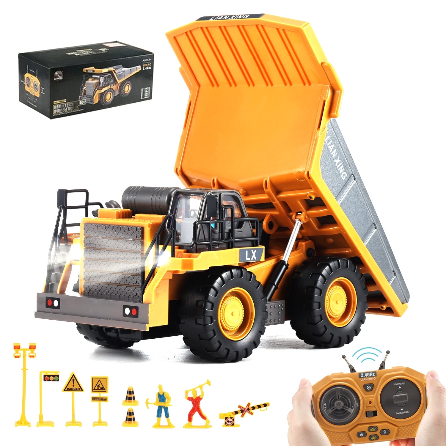 Petbank RC Dump Truck Toy 9 Channel Remote Control Toy with Metal Bed Light Sound Rechargeable 2 Batteries Kids Construction Vehicle Truck Toys for 3 Boys Walmart Business Supplies